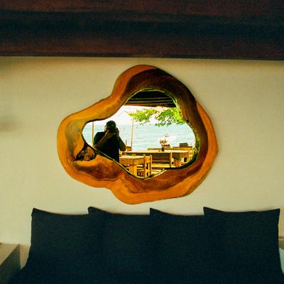 Reflection in a driftwood mirror