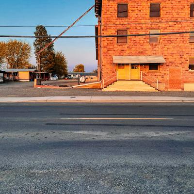 Brick building, small town
