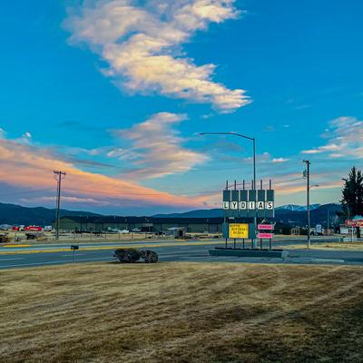 Roadside signs at dusk