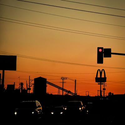 Highway strip at sunset