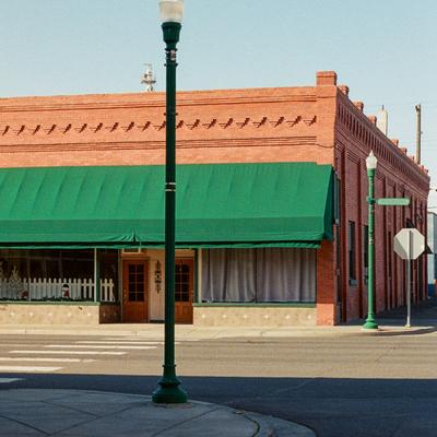 Corner building with awning