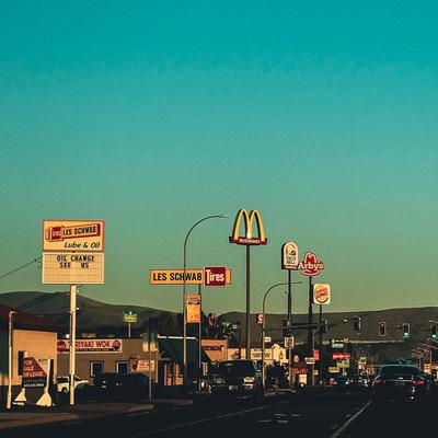 Motel strip at dusk